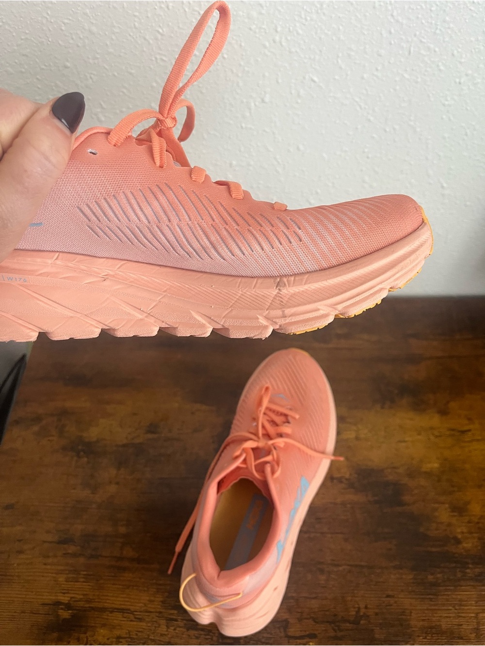 Hoka Women's Peach Athletic Running Shoes with Light Blue Logo - Picture 6 of 6